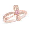 Thumbnail Image 0 of Lab-Created Pink and White Sapphire Cross Ring in Sterling Silver with 14K Rose Gold Plate