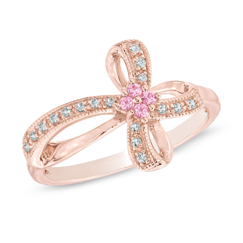 Lab-Created Pink and White Sapphire Cross Ring in Sterling Silver with 14K Rose Gold Plate