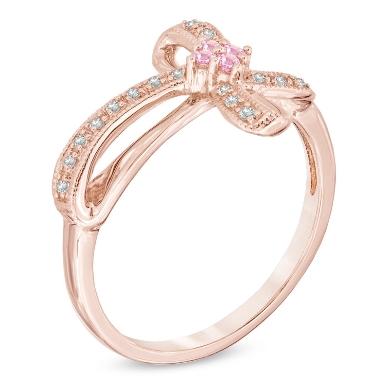 Lab-Created Pink and White Sapphire Cross Ring in Sterling Silver with 14K Rose Gold Plate