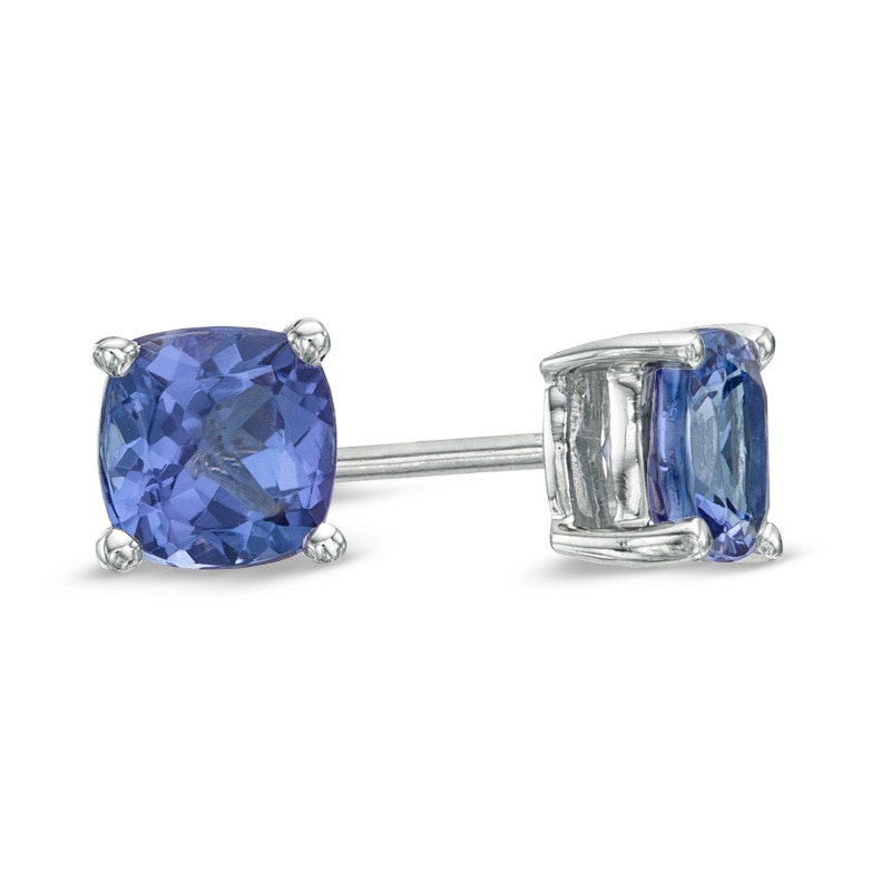 Main Image 1 of 5.0mm Cushion-Cut Tanzanite Stud Earrings in 10K White Gold