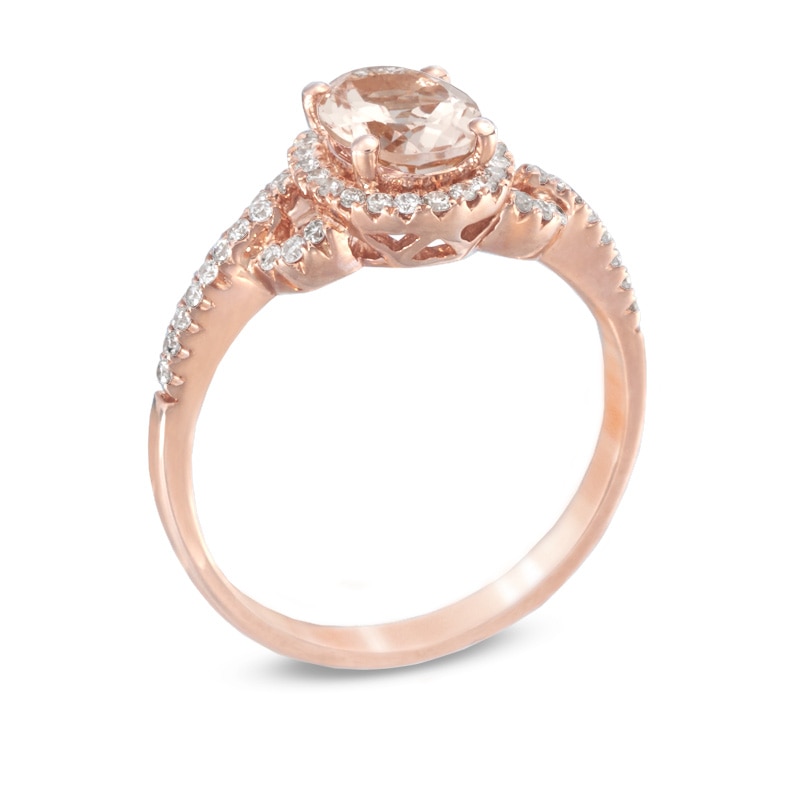 Main Image 2 of Oval Morganite and 0.21 CT. T.W. Diamond Ring in 10K Rose Gold