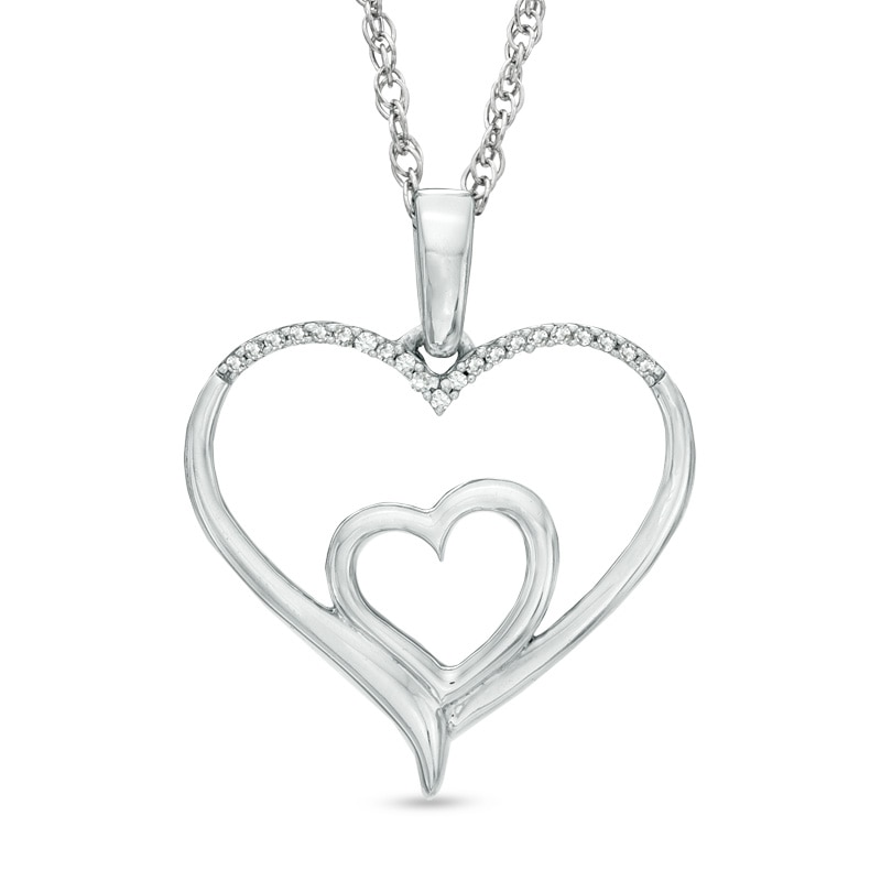 0.05 CT. T.W. Diamond Double Heart Pendant in Sterling Silver|Peoples Jewellers