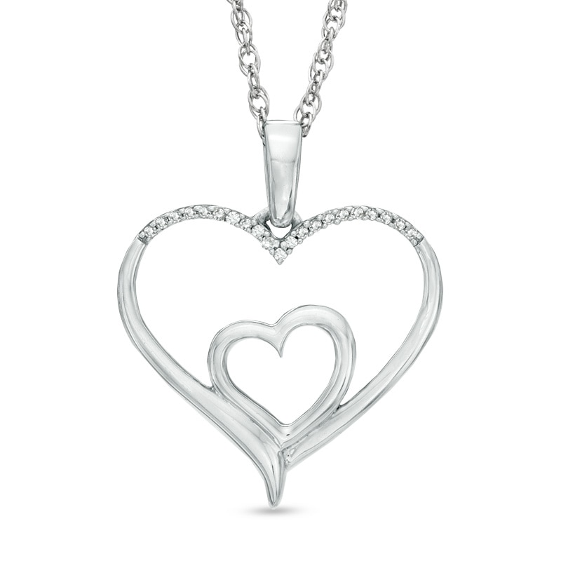 Main Image 1 of 0.05 CT. T.W. Diamond Double Heart Pendant in Sterling Silver