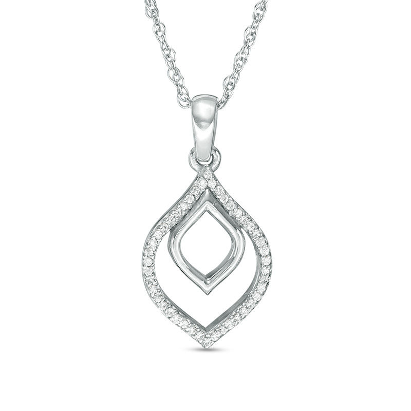 Main Image 1 of 0.05 CT. T.W. Diamond Open Double Teardrop Pendant in Sterling Silver