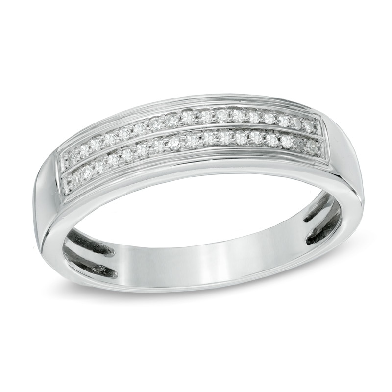 Men's 0.15 CT. T.W. Diamond Wedding Band in 10K White Gold|Peoples Jewellers