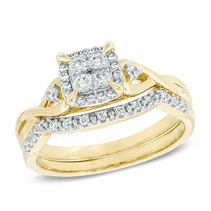 0.33 CT. T.W. Quad Diamond Frame Bridal Set in 10K Gold