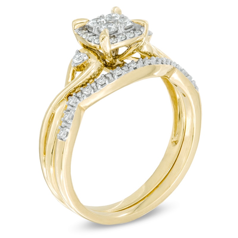Main Image 2 of 0.33 CT. T.W. Quad Diamond Frame Bridal Set in 10K Gold