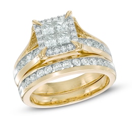 1.50 CT. T.W. Quad Princess-Cut Diamond Frame Bridal Set in 14K Gold
