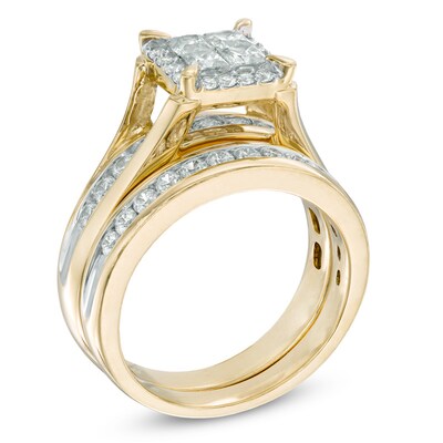 1.50 CT. T.W. Quad Princess-Cut Diamond Frame Bridal Set in 14K Gold