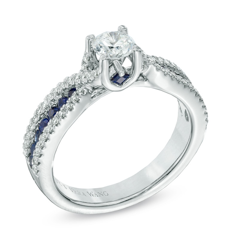 Vera Wang Love Collection 0.70 CT. T.W. Diamond and Blue Sapphire Engagement Ring in 14K White Gold