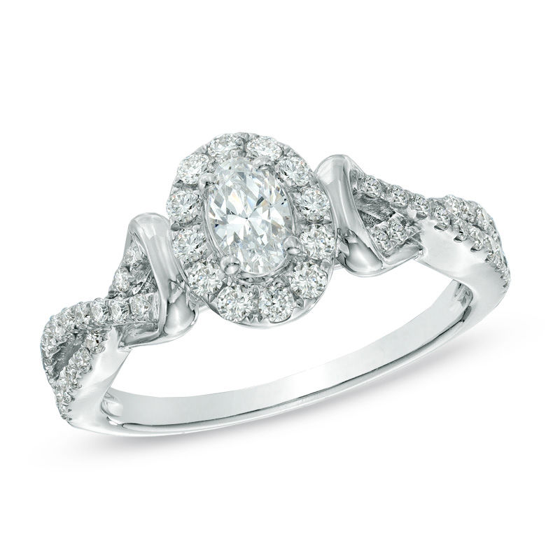 Vera Wang Love Collection 0.70 CT. T.W. Oval Diamond Frame Engagement Ring in 14K White Gold