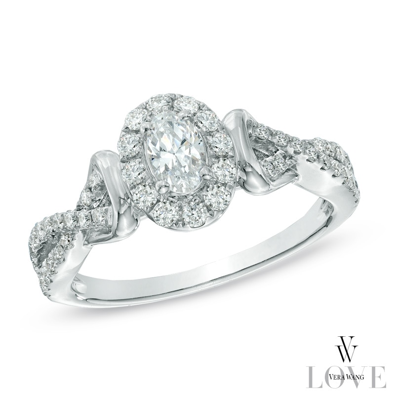 Vera Wang Love Collection 0.70 CT. T.W. Oval Diamond Frame Engagement Ring in 14K White Gold