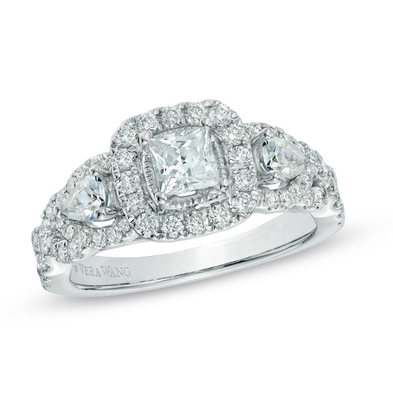 Main Image 1 of Vera Wang Love Collection 1.45 CT. T.W. Princess-Cut Diamond Three Stone Engagement Ring in 14K White Gold