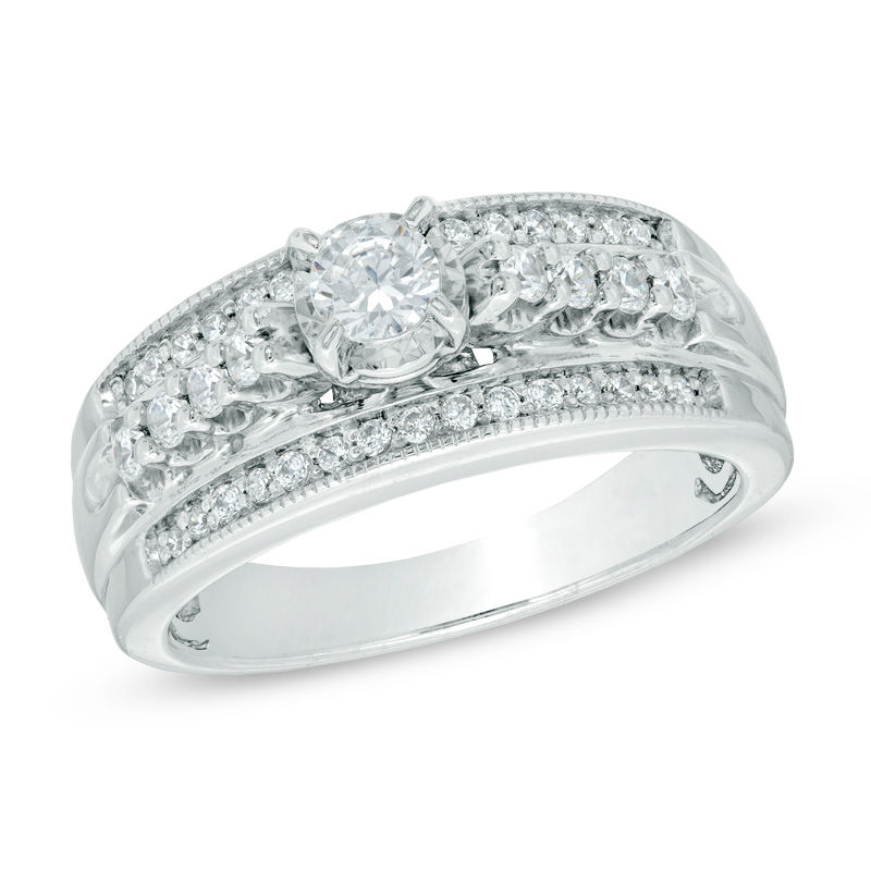 0.50 CT. T.W. Diamond Vintage-Style Engagement Ring 10K White Gold