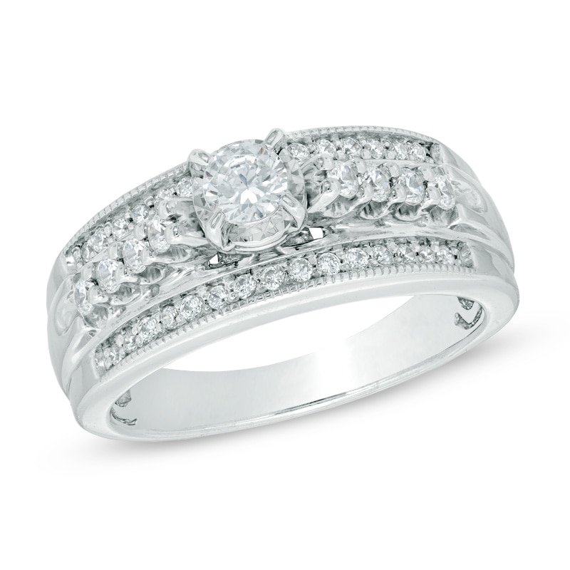 0.50 CT. T.W. Diamond Vintage-Style Engagement Ring in 10K White Gold