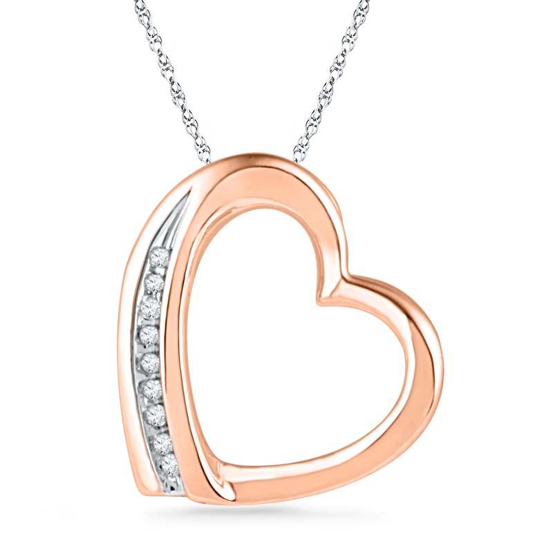 Diamond Accent Tilted Heart Pendant in 10K Rose Gold