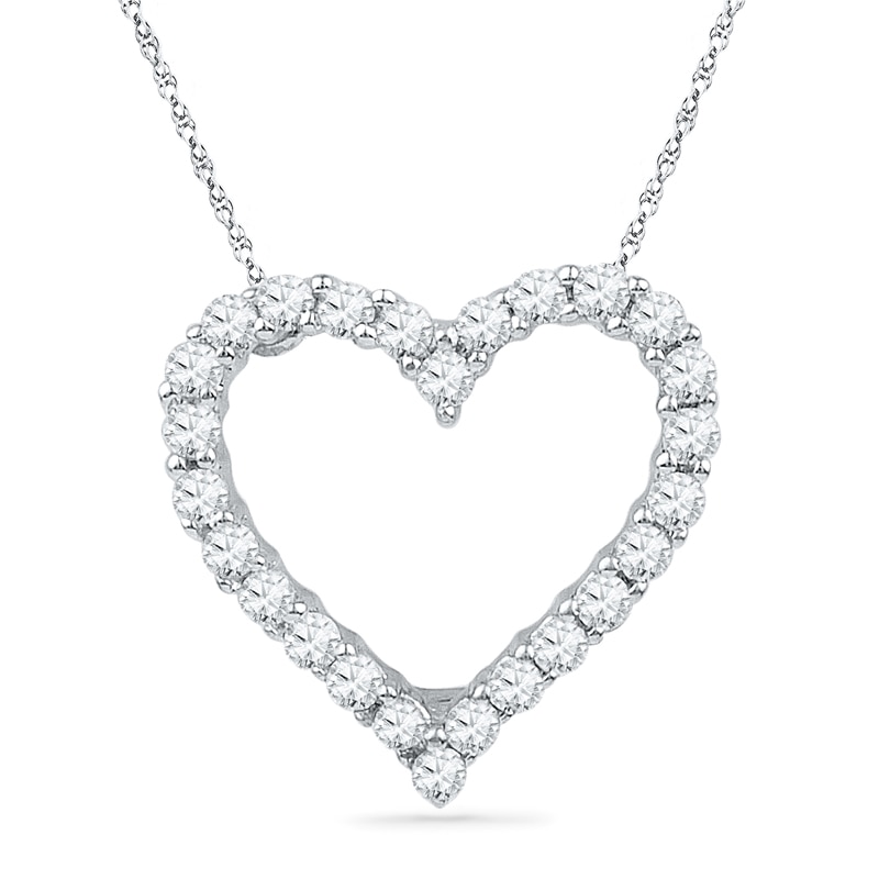 Main Image 1 of 0.16 CT. T.W. Diamond Lined Heart Pendant in 10K White Gold