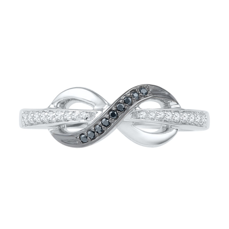 0.12 CT. T.W. Enhanced Black and White Diamond Infinity Ring in 10K White Gold