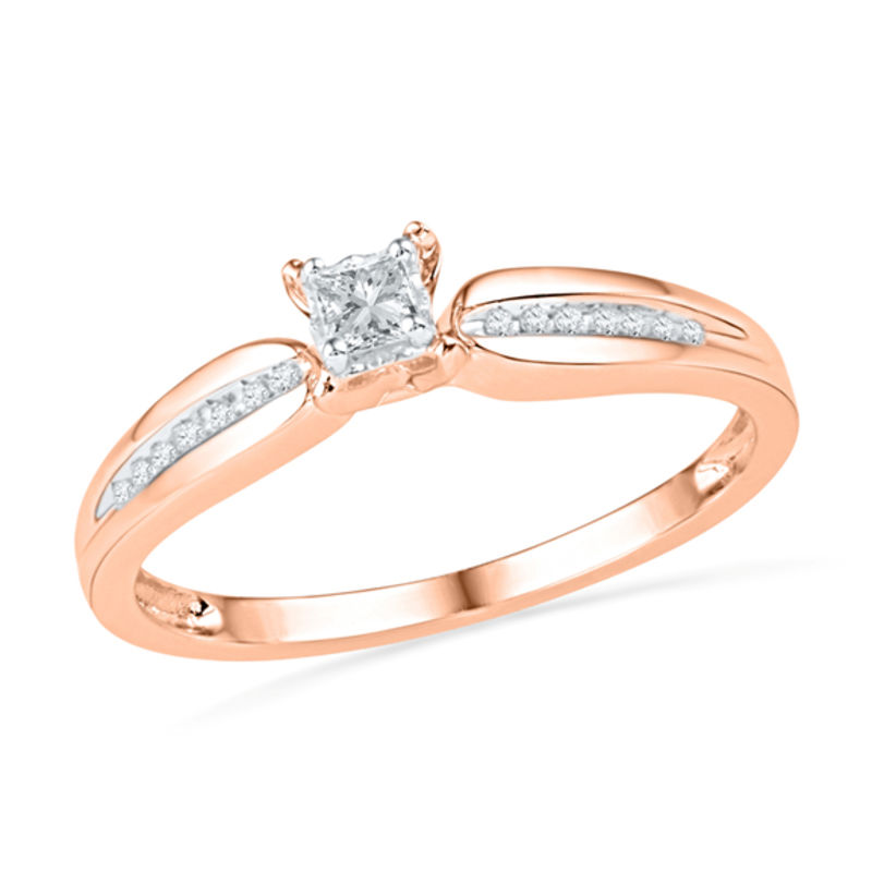 0.16 CT. T.W. Princess-Cut Diamond Promise Ring in 10K Rose Gold