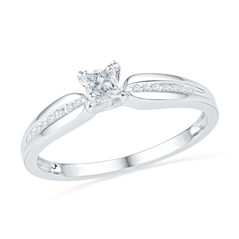 0.16 CT. T.W. Princess-Cut Diamond Promise Ring in 10K White Gold