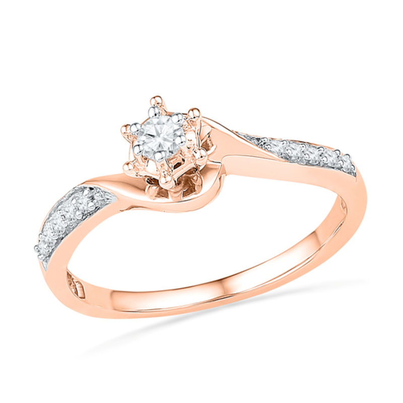 0.16 CT. T.W. Diamond Swirl Frame Promise Ring in 10K Rose Gold