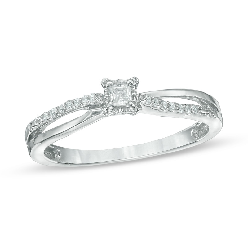 0.12 CT. T.W. Princess-Cut Diamond Split Shank Promise Ring in 10K White Gold