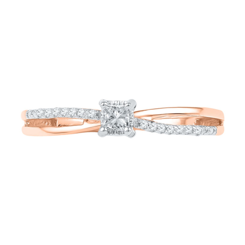 Main Image 2 of 0.12 CT. T.W. Princess-Cut Diamond Split Shank Promise Ring in 10K Rose Gold