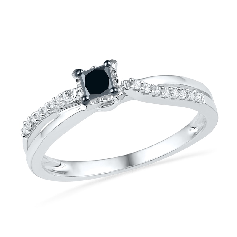 0.25 CT. T.W. Enhanced Black and White Diamond Split Shank Promise Ring in 10K White Gold|Peoples Jewellers