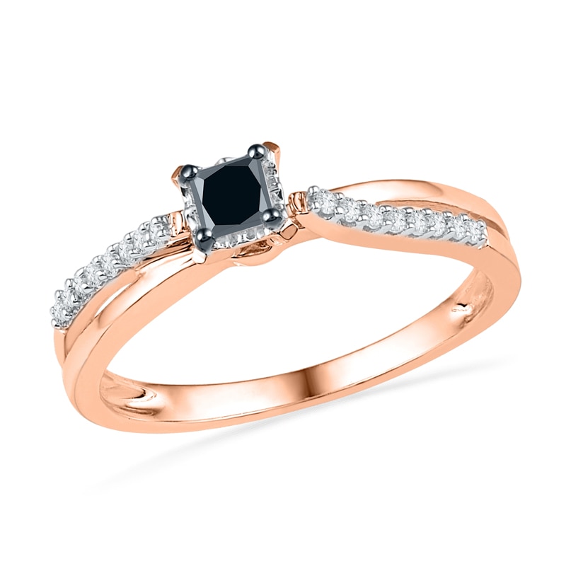 0.25 CT. T.W. Enhanced Black and White Diamond Split Shank Promise Ring in 10K Rose Gold|Peoples Jewellers