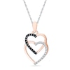 Thumbnail Image 1 of 0.12 CT. T.W. Enhanced Black and White Diamond Double Heart Pendant in 10K Rose Gold