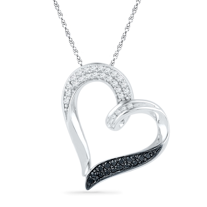 0.25 CT. T.W. Enhanced Black and White Diamond Tilted Heart Pendant in Sterling Silver