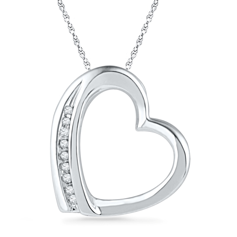 Diamond Accent Tilted Heart Pendant in 10K Gold|Peoples Jewellers