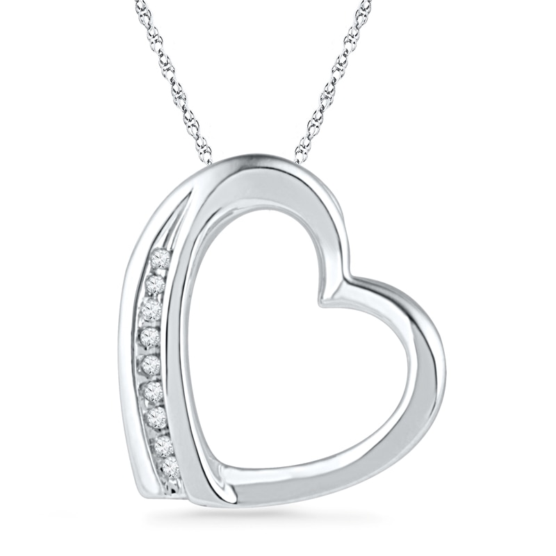 Diamond Accent Tilted Heart Pendant in 10K White Gold