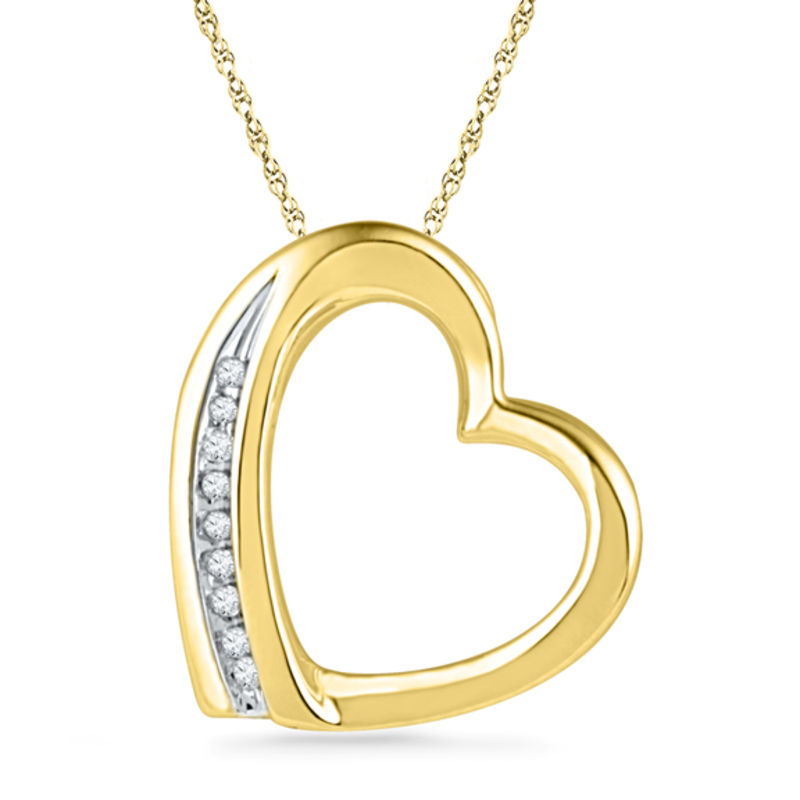 Diamond Accent Tilted Heart Pendant in 10K Gold