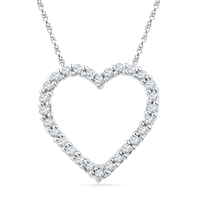 0.16 CT. T.W. Diamond Lined Heart Pendant in 10K White Gold