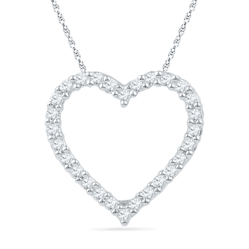 Main Image 1 of 0.25 CT. T.W. Diamond Lined Heart Pendant in 10K White Gold