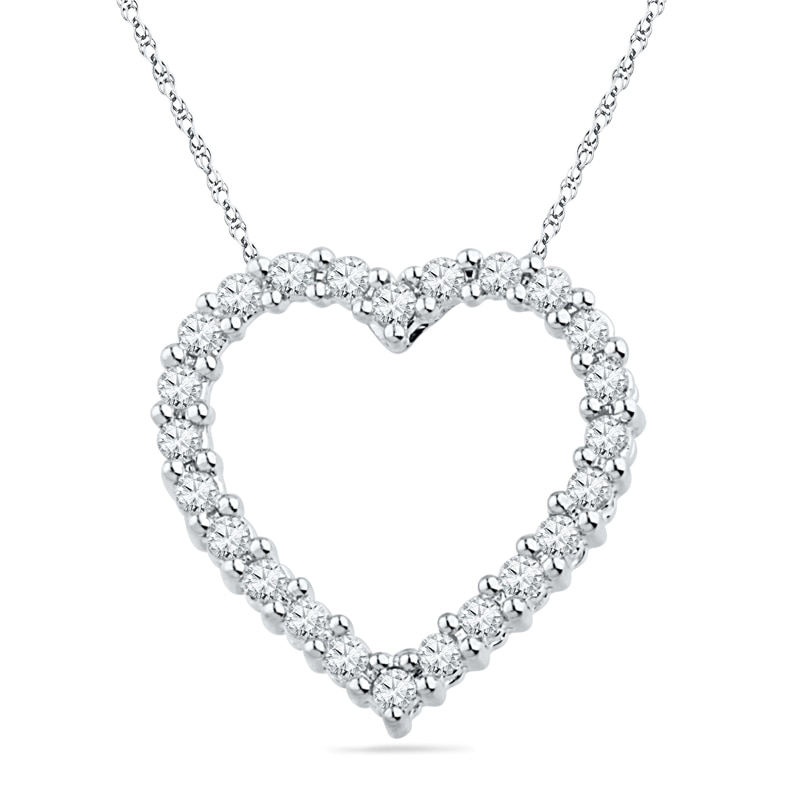 Main Image 1 of 0.33 CT. T.W. Diamond Lined Heart Pendant in 10K White Gold