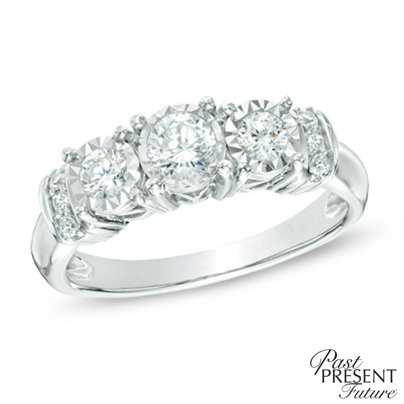 0.50 CT. T.W. Diamond Past Present Future® Engagement Ring 10K White Gold