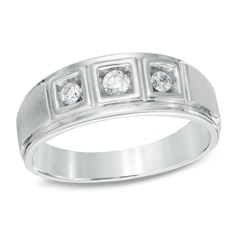 Men's 0.23 CT. T.W. Diamond Comfort Fit Three Stone Ring in 10K White Gold|Peoples Jewellers