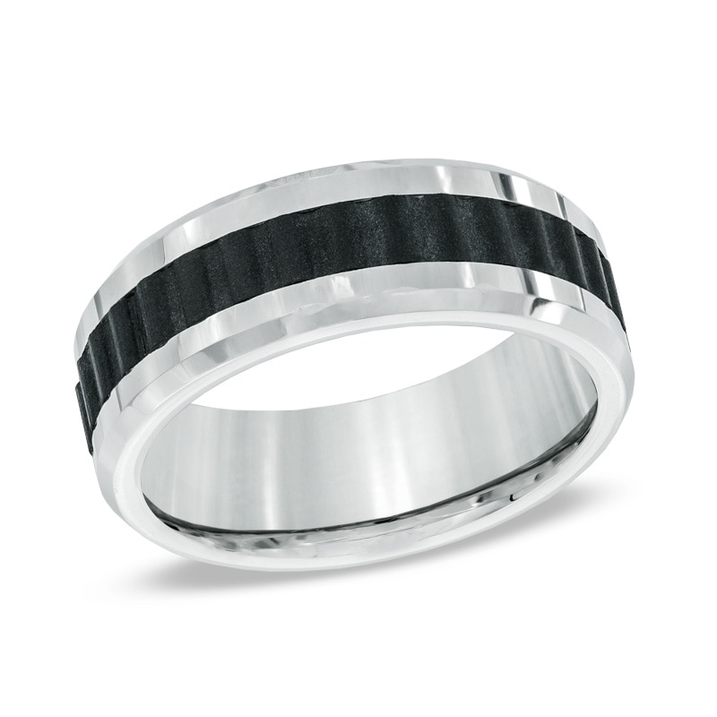 8.0mm Comfort Fit Black Titanium Sprocket Inlay Cobalt Wedding Band - Size 10