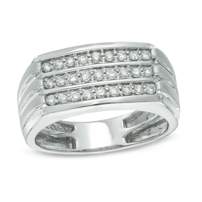 Men's 0.50 CT. T.W. Diamond Three Row Ring in 10K White Gold