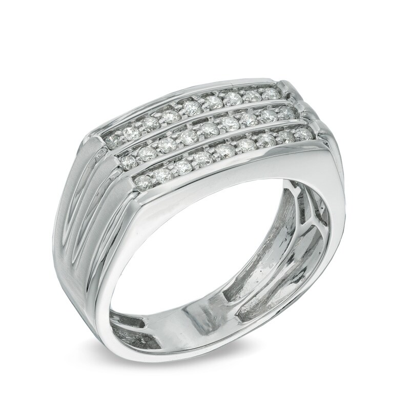 Men's 0.50 CT. T.W. Diamond Three Row Ring in 10K White Gold