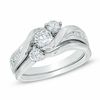 Thumbnail Image 1 of 1.00 CT. T.W. Diamond Three Stone Slant Bridal Set in 14K White Gold