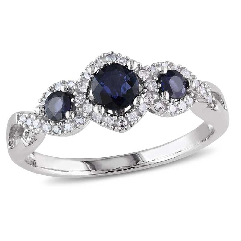 4.0mm Blue Sapphire and 0.12 CT. T.W. Diamond Three Stone Ring in 10K White Gold