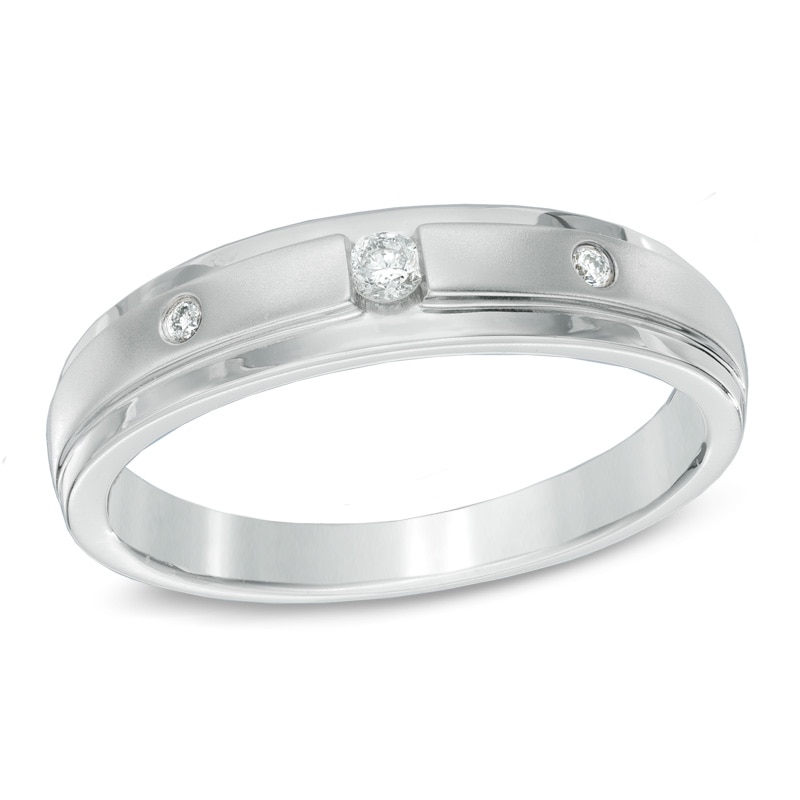 Main Image 1 of Men's 0.10 CT. T.W. Three Stone Diamond Ring in 10K White Gold
