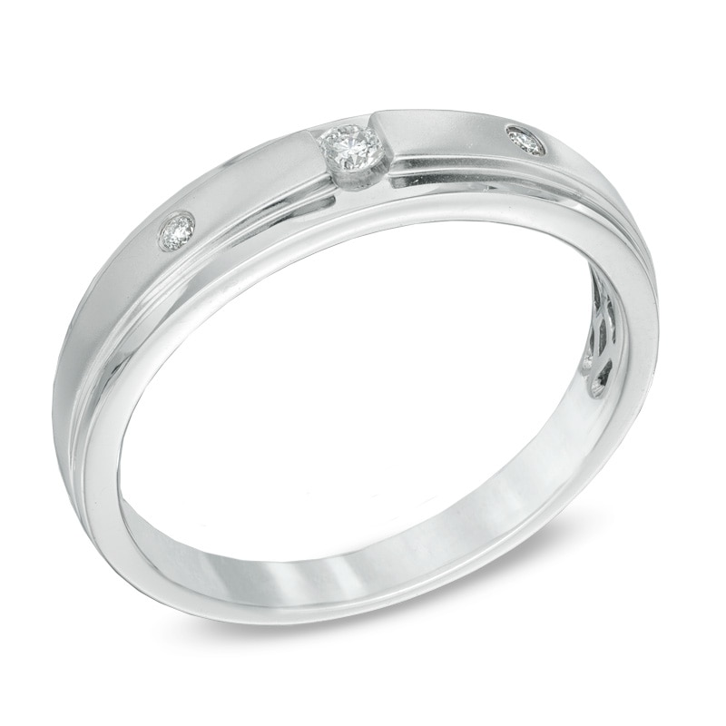 Main Image 2 of Men's 0.10 CT. T.W. Three Stone Diamond Ring in 10K White Gold