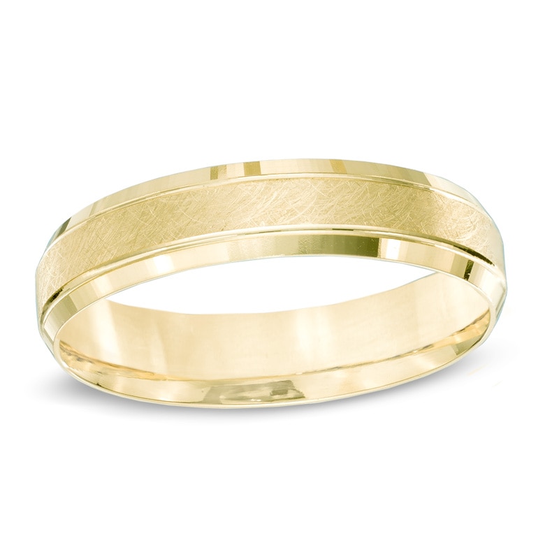 Main Image 1 of Men's 5.0mm Comfort-Fit Bevelled Wedding Band in 10K Gold - Size 10