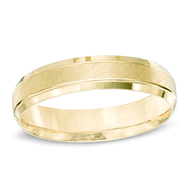 Men's 5.0mm Comfort-Fit Bevelled Wedding Band in 10K Gold - Size 10