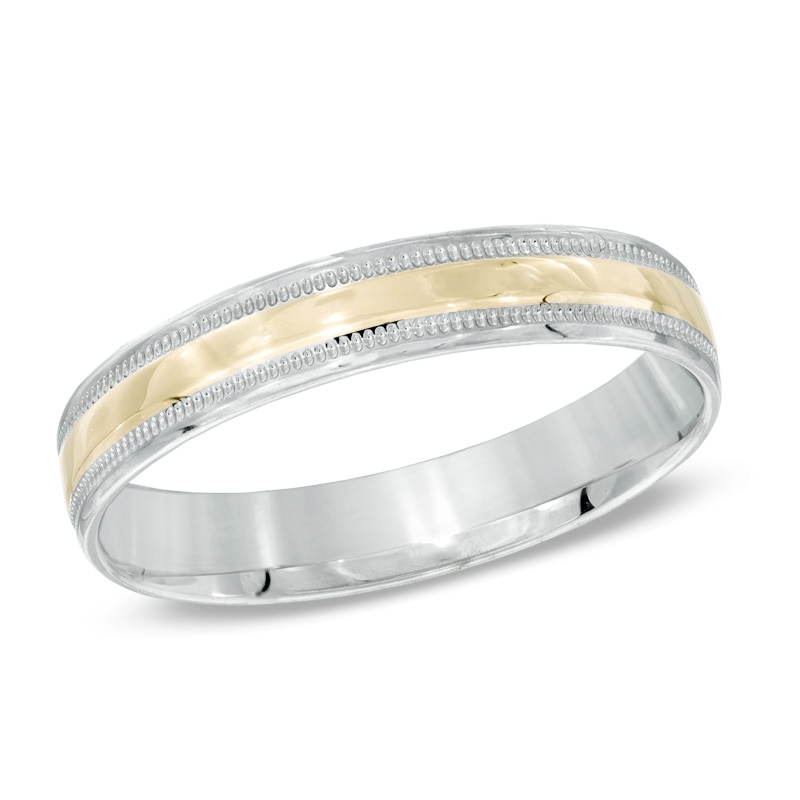 Men's 4.0mm Comfort Fit Wedding Band in 10K Two-Tone Gold - Size 10|Peoples Jewellers