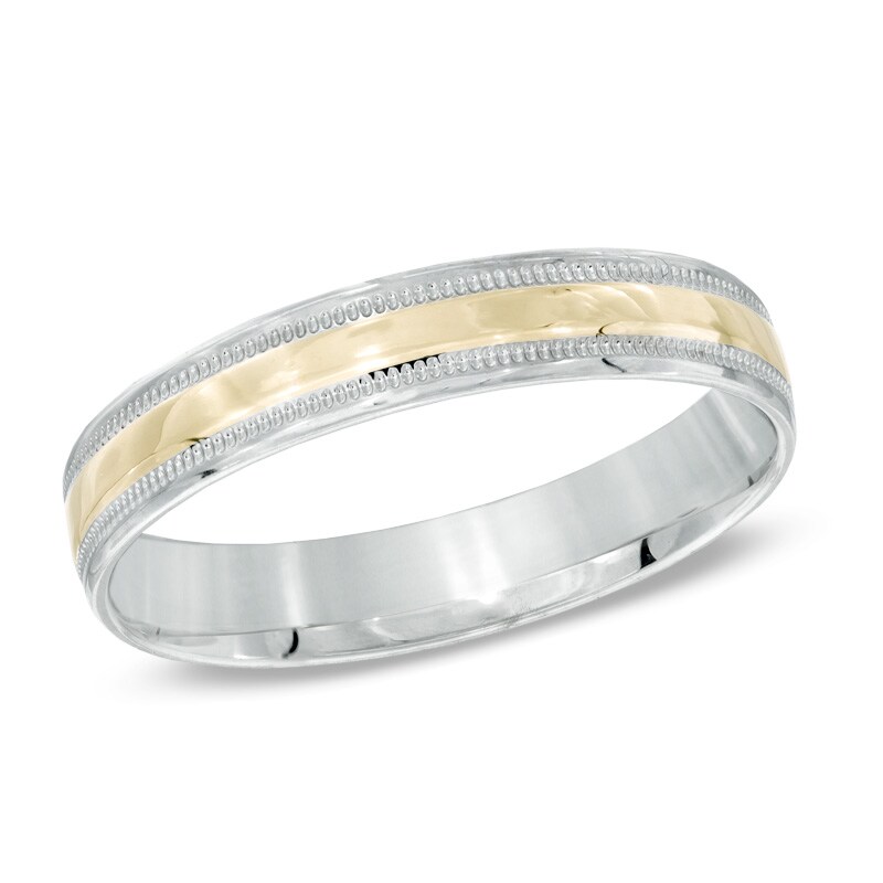 Main Image 1 of Men's 4.0mm Comfort Fit Wedding Band in 10K Two-Tone Gold - Size 10